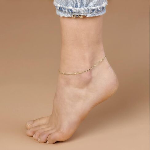 14K Gold Anklets for Women -14K 10 Inch Anklets Gold Flat Mariner Anklet, Cuban Chain, Figaro Chain, Paperclip Chain, Rope chain Dainty Anklet in Saudi Arabia