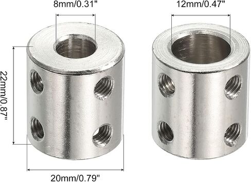 PATIKIL Shaft Coupler Connector L22 x D20 12mm to 12mm Bore Rigid Coupling Stainless Steel Shaft Joint w Screw,Wrench for 3D Printers Silver 2Pack in Saudi Arabia