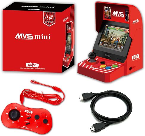 UNICO SNK MVS Mini Arcade ووحدة التحكم الحمراء [يتضمن كابل HDMI]، 45 لعبة SNK NeoGeo الكلاسيكية المحملة مسبقًا: The King of The Fighters / Metal SLUG والمزيد in Kuwait