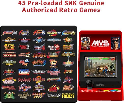 UNICO SNK MVS Mini Arcade ووحدة التحكم الحمراء [يتضمن كابل HDMI]، 45 لعبة SNK NeoGeo الكلاسيكية المحملة مسبقًا: The King of The Fighters / Metal SLUG والمزيد in Kuwait
