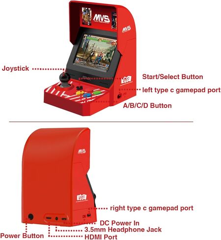 UNICO SNK MVS Mini Arcade ووحدة التحكم الحمراء [يتضمن كابل HDMI]، 45 لعبة SNK NeoGeo الكلاسيكية المحملة مسبقًا: The King of The Fighters / Metal SLUG والمزيد in Kuwait