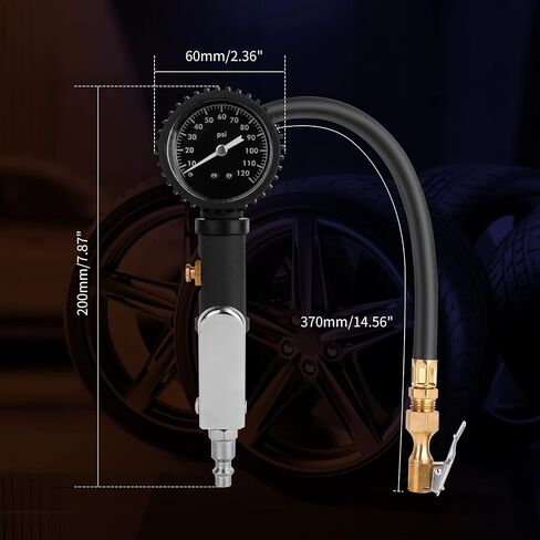 Tire Inflator with Pressure Gauge 0-120 PSI Air Pressure Gauge with Rubber Hose Air Compressor Tire Inflator Attachment with Brass Air Chuck and Air Rod with Easy Read Glow Dial in Saudi Arabia