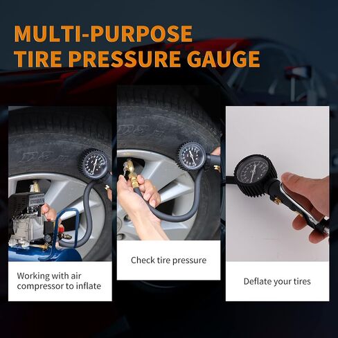 Tire Inflator with Pressure Gauge 0-120 PSI Air Pressure Gauge with Rubber Hose Air Compressor Tire Inflator Attachment with Brass Air Chuck and Air Rod with Easy Read Glow Dial in Saudi Arabia