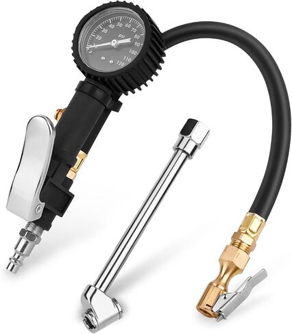 Tire Inflator with Pressure Gauge 0-120 PSI Air Pressure Gauge with Rubber Hose Air Compressor Tire Inflator Attachment with Brass Air Chuck and Air Rod with Easy Read Glow Dial in Saudi Arabia