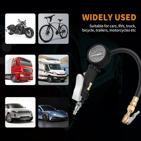 Tire Inflator with Pressure Gauge 0-120 PSI Air Pressure Gauge with Rubber Hose Air Compressor Tire Inflator Attachment with Brass Air Chuck and Air Rod with Easy Read Glow Dial in Saudi Arabia
