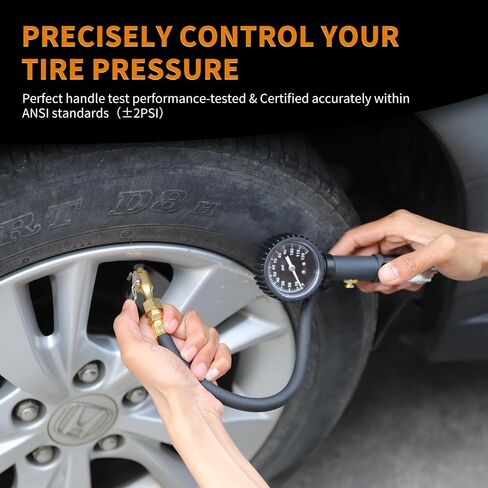 Tire Inflator with Pressure Gauge 0-120 PSI Air Pressure Gauge with Rubber Hose Air Compressor Tire Inflator Attachment with Brass Air Chuck and Air Rod with Easy Read Glow Dial in Saudi Arabia