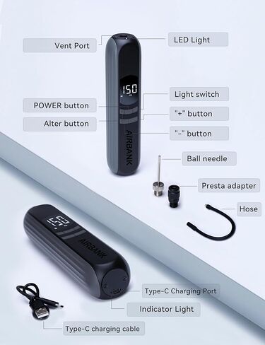 منفاخ إطارات AIRBANK ضاغط هواء محمول 2600 مللي أمبير في الساعة * 3 150 رطل لكل بوصة مربعة، مضخة دراجة كهربائية لاسلكية، منفاخ إطارات ذكي لقياس الضغط التلقائي مع ضوء LED لكرة الدراجة النارية للسيارة، A10 in Kuwait