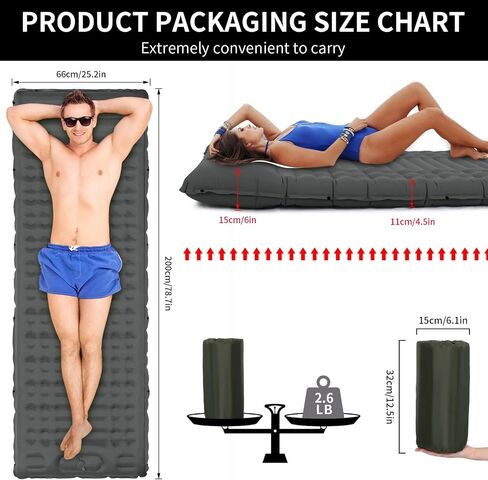 Inflating Sleeping Pad for Camping.4.5 in Thick Sleeping Mat .Compact Waterproof Camping Air Mattress with Pillow.Foot Pressure Inflatable Camping Pads for Backpacking & Hiking. (Grey) in Saudi Arabia