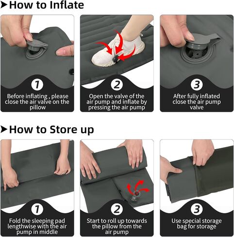 Inflating Sleeping Pad for Camping.4.5 in Thick Sleeping Mat .Compact Waterproof Camping Air Mattress with Pillow.Foot Pressure Inflatable Camping Pads for Backpacking & Hiking. (Grey) in Saudi Arabia