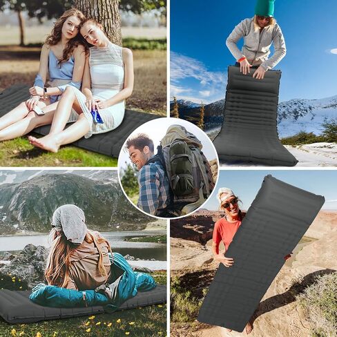 Inflating Sleeping Pad for Camping.4.5 in Thick Sleeping Mat .Compact Waterproof Camping Air Mattress with Pillow.Foot Pressure Inflatable Camping Pads for Backpacking & Hiking. (Grey) in Saudi Arabia
