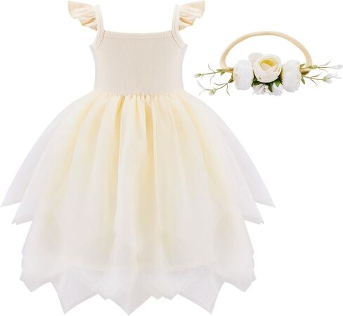 فستان توتو للفتيات الصغيرات بدون أكمام للأطفال الرضع فستان الشمس من التول الفقاعي 5 طبقات مع عصابة رأس على شكل زهرة in Kuwait