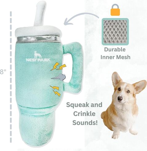 Nestpark Tumbler Cup Funny Dog Toy - Parody Plush Squeaky Crinkle Dog Toy (Mint Green) in Saudi Arabia