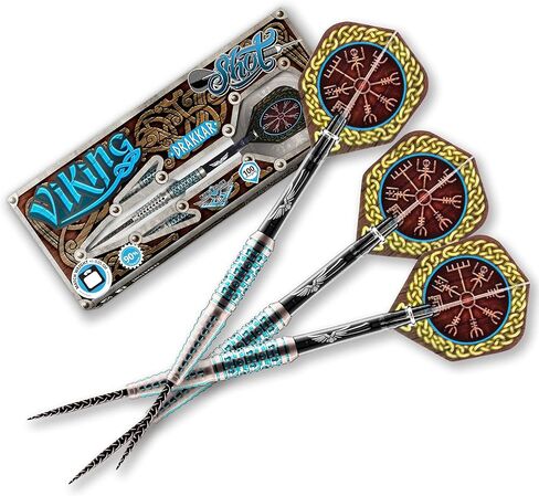 Shot Darts Steel Tip Viking Drakkar (23g/25g/27g) - 90% Tungsten Barrels, Rear Balanced with Secure Grip Handcrafted Professional Dart Set and Flights- Made in New Zealand in Saudi Arabia