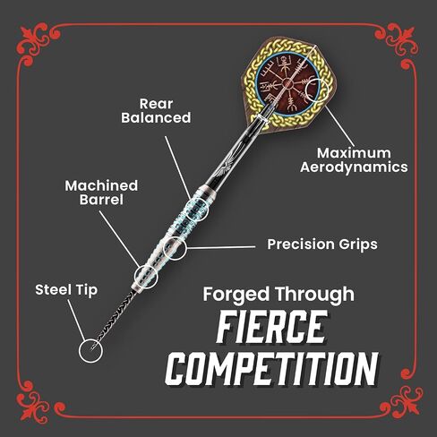Shot Darts Steel Tip Viking Drakkar (23g/25g/27g) - 90% Tungsten Barrels, Rear Balanced with Secure Grip Handcrafted Professional Dart Set and Flights- Made in New Zealand in Saudi Arabia