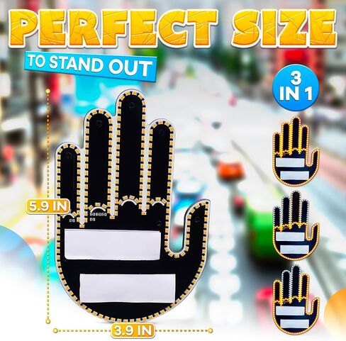 ضوء لفتة اليد لأضواء السيارة LED - لفتة اليد من الأعلى إلى الأسفل لإكسسوارات السيارات لفتة مضحكة تضيء اليد لنافذة السيارة ديكور السيارة للرجال - ملحقات السيارة الرائعة للرجال أضواء السيارة LED in Kuwait