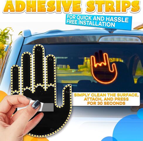 ضوء لفتة اليد لأضواء السيارة LED - لفتة اليد من الأعلى إلى الأسفل لإكسسوارات السيارات لفتة مضحكة تضيء اليد لنافذة السيارة ديكور السيارة للرجال - ملحقات السيارة الرائعة للرجال أضواء السيارة LED in Kuwait