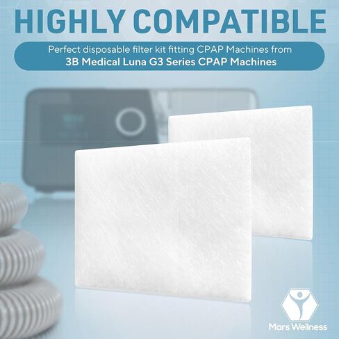 طقم مرشح Mars Wellness CPAP - متوافق مع أجهزة CPAP من سلسلة 3B Medical Luna G3 - 12 مرشحًا رغويًا - صنع في الولايات المتحدة الأمريكية in Kuwait