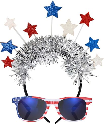 4th of July Headband with American Flag Sunglasses Glittery Stars Patriotic Headband 4th of July Accessories for Independence Day Party Decorations Favors Red White Blue Headband for Women Girls Kids in Kuwait