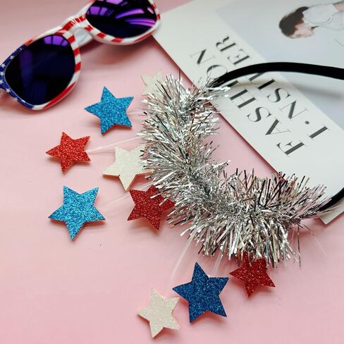 4th of July Headband with American Flag Sunglasses Glittery Stars Patriotic Headband 4th of July Accessories for Independence Day Party Decorations Favors Red White Blue Headband for Women Girls Kids in Kuwait