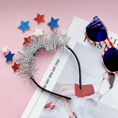 4th of July Headband with American Flag Sunglasses Glittery Stars Patriotic Headband 4th of July Accessories for Independence Day Party Decorations Favors Red White Blue Headband for Women Girls Kids in Kuwait