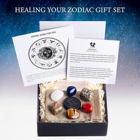 مجموعة هدايا برج الجوزاء والكريستال من فوربي كوكبة نيزك فيلينت حقيبة شفاء سيلينيت حجر الميلاد مع برج التنجيم ديكور الويكا in Kuwait