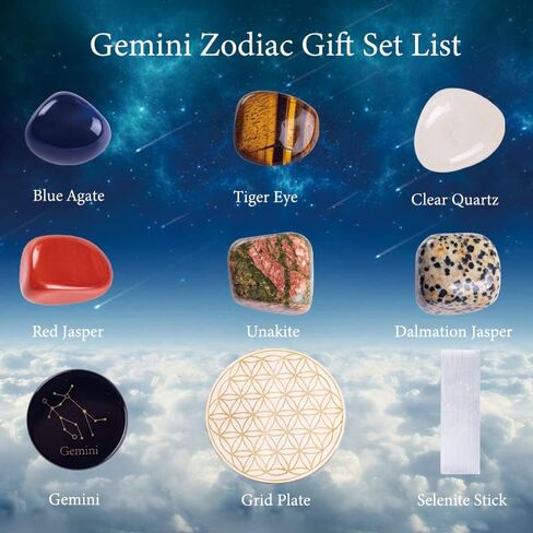 مجموعة هدايا برج الجوزاء والكريستال من فوربي كوكبة نيزك فيلينت حقيبة شفاء سيلينيت حجر الميلاد مع برج التنجيم ديكور الويكا in Kuwait