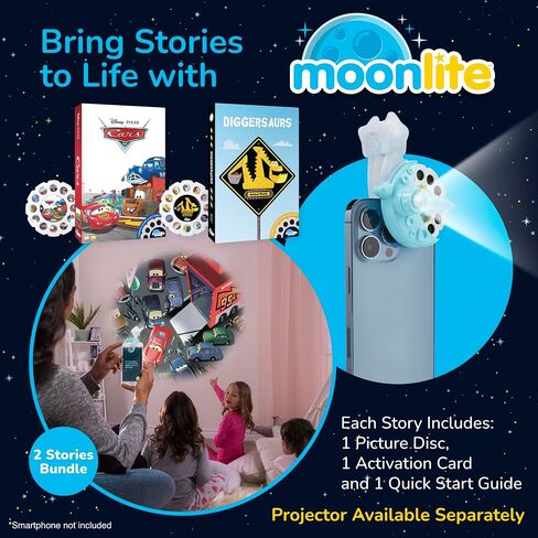 Moonlite Storytime Storytime Reels، مجموعتان من القصص، سيارات وحفار، قصص رقمية لجهاز العرض، هدايا التعلم المبكر للأطفال الصغار من عمر سنة فما فوق in Kuwait