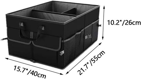 Car Storage Organizer 1 Pcs Car Trunk Organizer Black Car Storage Box 21.7" Collapsible Multi Compartment SUV Trunk Organizer With Adjustable Securing Straps for Car,SUV,Truck (With Cover) in Saudi Arabia
