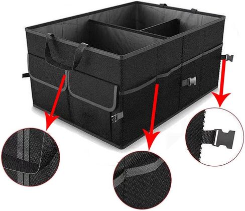Car Storage Organizer 1 Pcs Car Trunk Organizer Black Car Storage Box 21.7" Collapsible Multi Compartment SUV Trunk Organizer With Adjustable Securing Straps for Car,SUV,Truck (With Cover) in Saudi Arabia