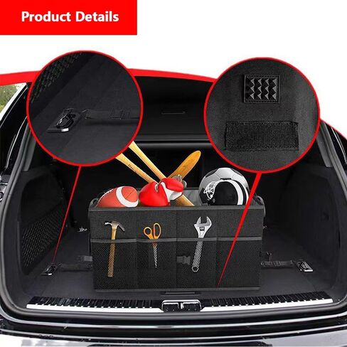 Car Storage Organizer 1 Pcs Car Trunk Organizer Black Car Storage Box 21.7" Collapsible Multi Compartment SUV Trunk Organizer With Adjustable Securing Straps for Car,SUV,Truck (With Cover) in Saudi Arabia