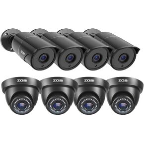 ZOSI 8 Pack HD-TVI كاميرات أمنية، 1080P 2MP مجموعة كومبو داخلية وخارجية، نظام مراقبة CCTV رصاصي وقبة مقاوم للطقس مع ميكروفون مدمج، in Kuwait