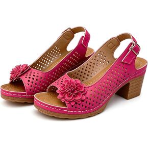 Molodo Floral Cutout Block Heel Sandals for Women Slingback Adjustable Mid Heel Casual Summer Dress Shoes Vacation in Kuwait