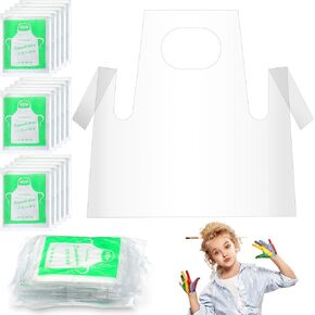 SATINIOR 50 Pieces Disposable Aprons Plastic Aprons for Kids Waterproof Oil Proof Small Clear Polythene Children Cooking Apron for Painting Cooking Eating Teaching DIY Craft Picnic in Saudi Arabia