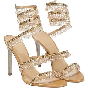 المرأة كريستال التفاف الدانتيل يصل Stiletto الكعب العالي Slingback جولة تو الدانتيل يصل شرابة التفاف حول صنادل عالية الكعب in Kuwait