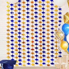 Mega-L Blue and Gold Graduation Decorations 2026, 2 Pack Foil Fringe Curtain 3.3x6.6 ft Tinsel Streamers, Hanging Graduation Photo Booth Prop Streamer Backdrop for High School College University Party in Kuwait