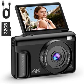 كاميرا رقمية بدقة 4K للتصوير الفوتوغرافي، وكاميرا تسجيل فيديو بدقة 64 ميجابكسل لليوتيوب مع شاشة قابلة للطي مقاس 3 بوصات ومضادة للاهتزاز، وكاميرا فيديو بتركيز تلقائي فائق الدقة مع تكبير رقمي 16X وبطاقة SD سعة 32 جيجابايت للمبتدئين والمراهقين والبالغين in Kuwait