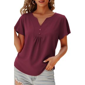 Angashion Women's Summer Tops Casual Floral Print V Neck Ruffle Short Sleeve Loose Tunic T Shirt Blouse in Saudi Arabia