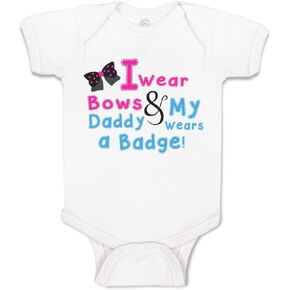 Cute Rascals Baby Bodysuit I Wear Bows My Daddy Wears A Badge Police Cop Funny Boy & Girl Baby Clothes in Kuwait