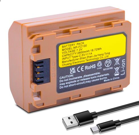 USB-C NP-FZ100 Battery for Sony A7iv, A7iii, A7C, A6600, A6700, FX3, FX30, ZV-E1, A9, Alpha 9, Alpha 9S, A9S, A7RIII, A7RIV, A7RV, A7Siii, FX3, FX30, ZE-V1 Cameras 2600mAh in Kuwait