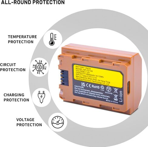 USB-C NP-FZ100 Battery for Sony A7iv, A7iii, A7C, A6600, A6700, FX3, FX30, ZV-E1, A9, Alpha 9, Alpha 9S, A9S, A7RIII, A7RIV, A7RV, A7Siii, FX3, FX30, ZE-V1 Cameras 2600mAh in Kuwait