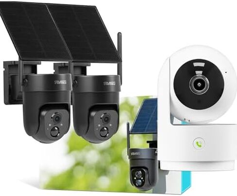SOVMIKU Vicohome AI 2K كاميرا أمان تعمل بالبطارية الشمسية الخارجية ونظام كاميرا داخلي، صوت ثنائي الاتجاه، كشف الحركة، عرض 360 درجة، سهل الإعداد، رؤية ليلية ملونة، صفارة إنذار مسموعة، خطة رعاية لمدة 180 يومًا in Kuwait