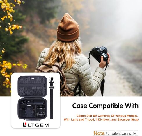 حافظة كاميرا LTGEM صلبة متوافقة مع كاميرات Canon EOS Rebel T7 وR50 وR6 Mark II وR100 وDSLR SLR والعدسات والحوامل الثلاثية، وحقيبة سفر للكاميرا، تتميز بـ 4 فواصل وحزام كتف، رمادي داكن in Kuwait
