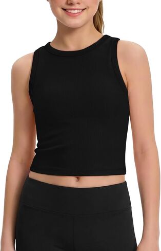 ZDC Girls Tank Tops Kids Athletic Ribbed Knit Crewneck Crop Tops Basic Camisole 5-14 Years in Saudi Arabia