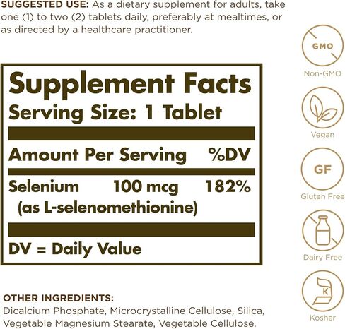 Solgar Free Selenium 200 MCG ، 250 قرصًا - يدعم صحة مضادات الأكسدة والمناعة - غير المعدلة وراثيًا ، نباتي ، خالية من الغلوتين ، خالية من الألبان ، Kosher - 250 حصص in Saudi Arabia