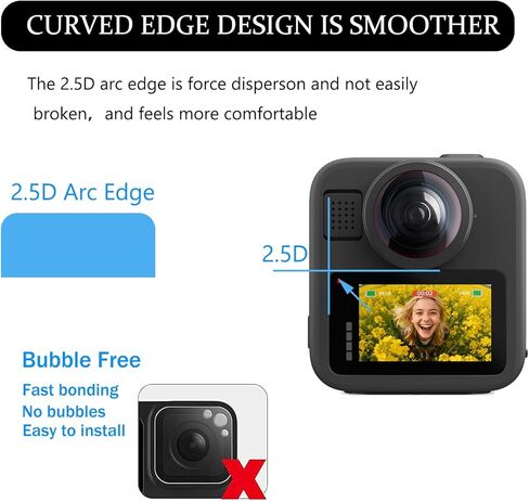 3 عبوات واقي شاشة متوافق مع كاميرا الحركة Go Pro MAX2 / GoPro MAX- 360، واقي شاشة من الزجاج المقوى فائق الوضوح 9H in Kuwait