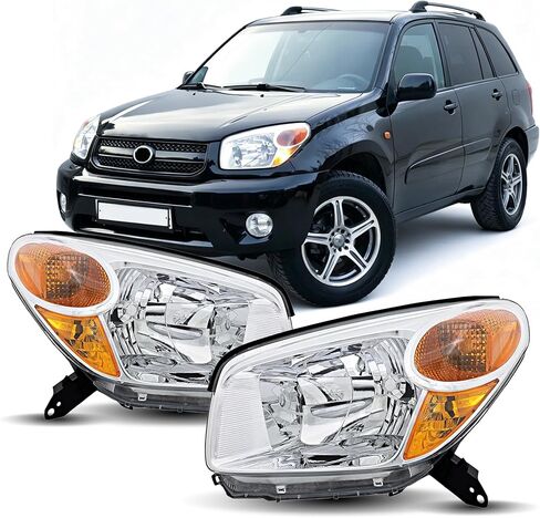 Headlights Assembly compatible with 2004 2005 Toyota RAV4 Halogen Type Headlamp Left Right, Chrome Housing in Saudi Arabia