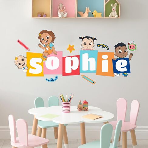 EGD اسم مخصص CoComelon JJ، Cody، Nina & Cece Kids Wall Decor | EGD X سلسلة CoComelon | ملصق حائط شخصي للطفلة أو الصبي | مقاسات متعددة وخيارات الألوان in Kuwait