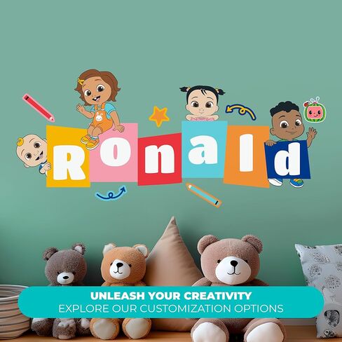 EGD اسم مخصص CoComelon JJ، Cody، Nina & Cece Kids Wall Decor | EGD X سلسلة CoComelon | ملصق حائط شخصي للطفلة أو الصبي | مقاسات متعددة وخيارات الألوان in Kuwait