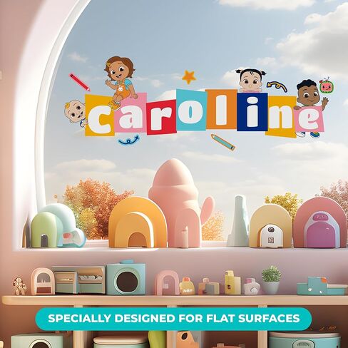EGD اسم مخصص CoComelon JJ، Cody، Nina & Cece Kids Wall Decor | EGD X سلسلة CoComelon | ملصق حائط شخصي للطفلة أو الصبي | مقاسات متعددة وخيارات الألوان in Kuwait