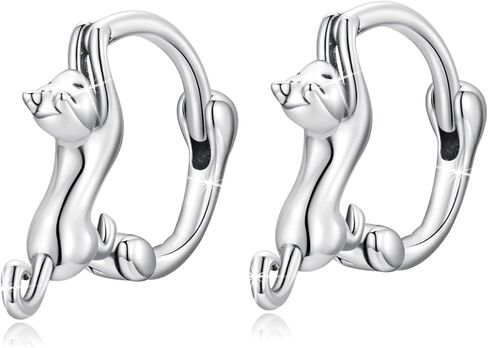 MUNDELL 925 فضة لطيف القط Huggie هوب أقراط لمحبي القطط هيبوالرجينيك هوب أقراط بيان غرامة مجوهرات in Kuwait